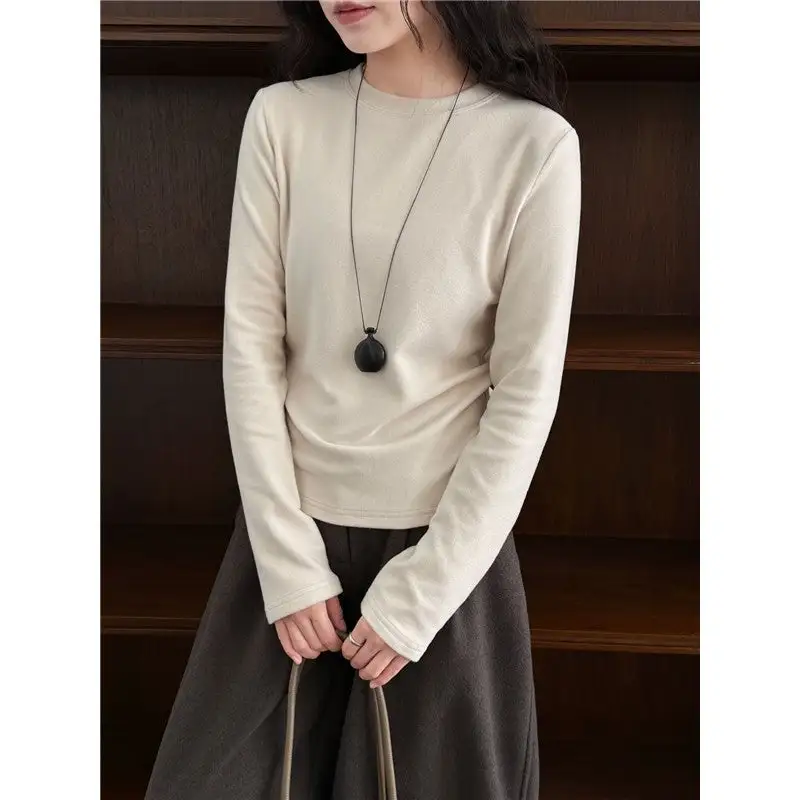 Fleece Cotton T-Shirt Slim Fit Long Sleeve