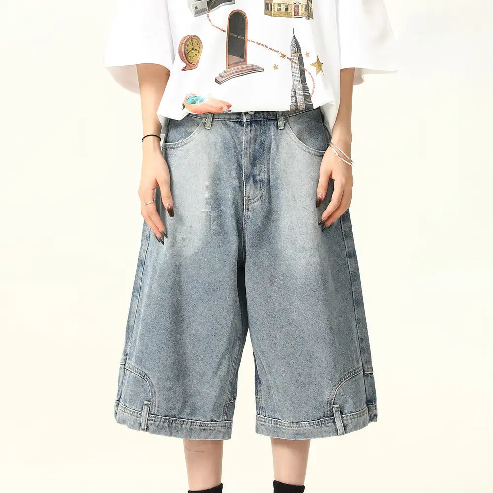 Wide Leg Denim Shorts