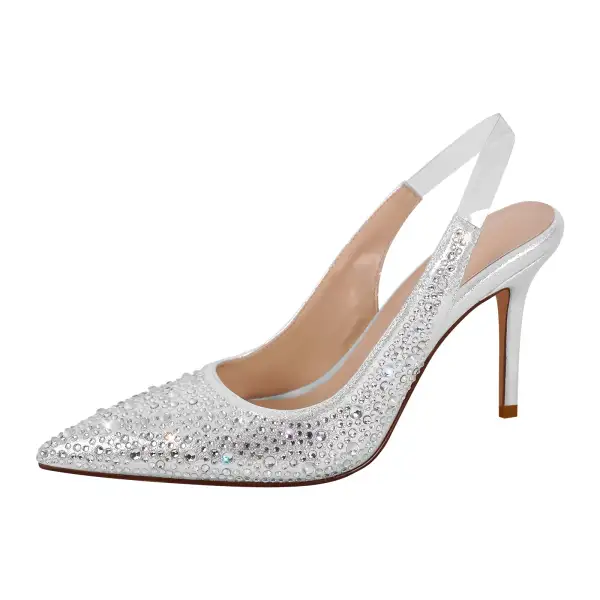 Rhinestone Pointed Toe Mid Heel Slingback Pumps