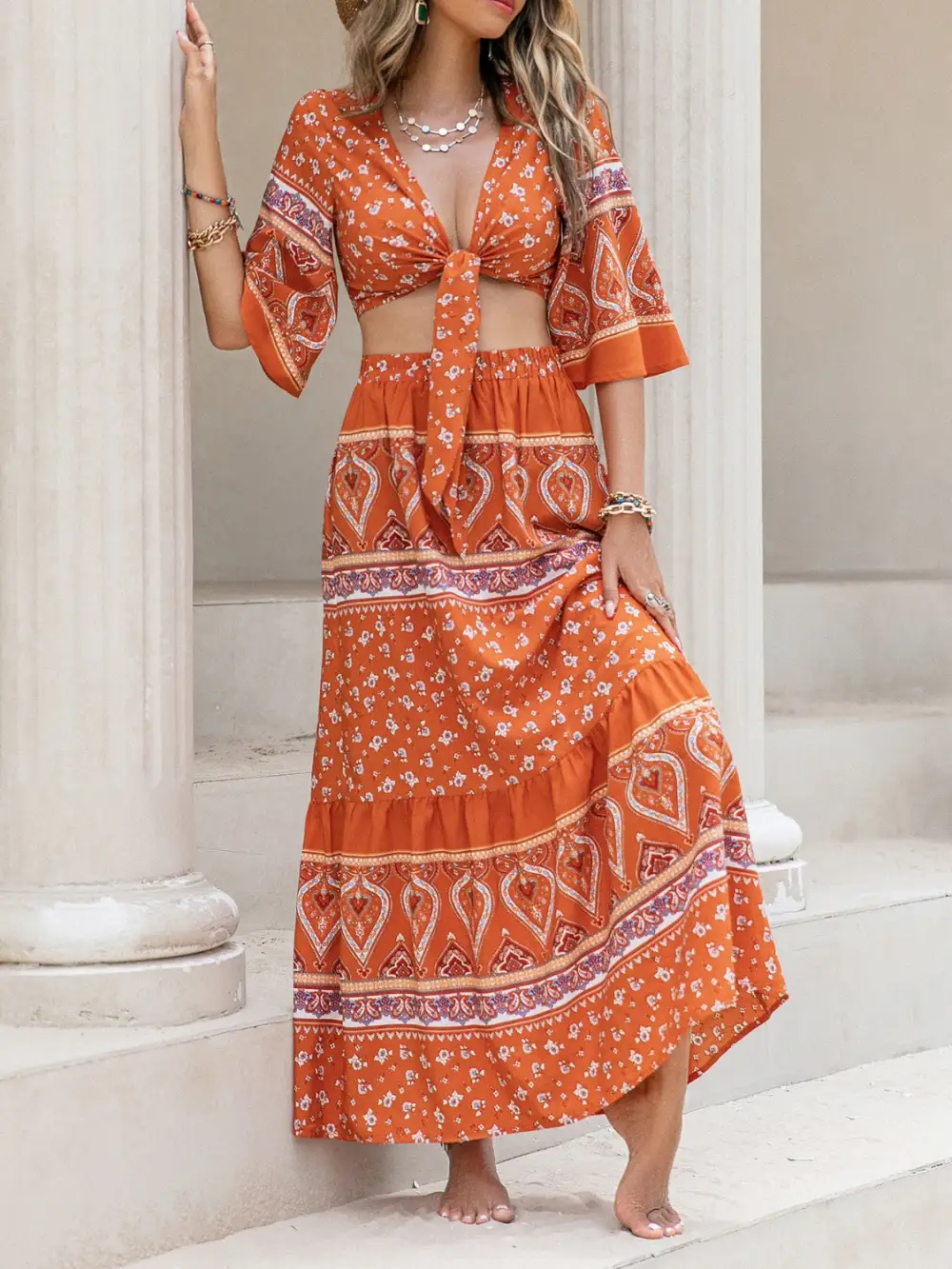 Printed Plunge Coordinated Set