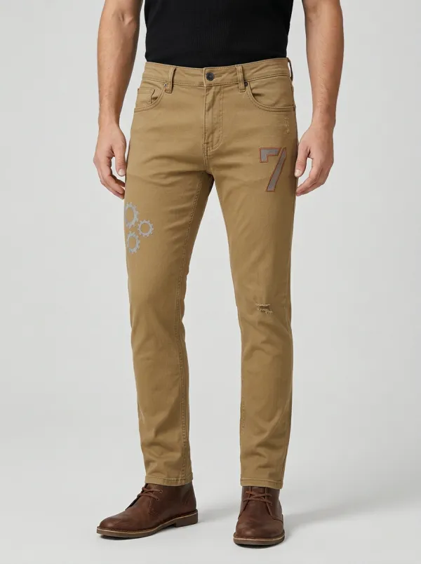 Men's Number 7 Gear Pattern Printed Slim-Fit Jeans