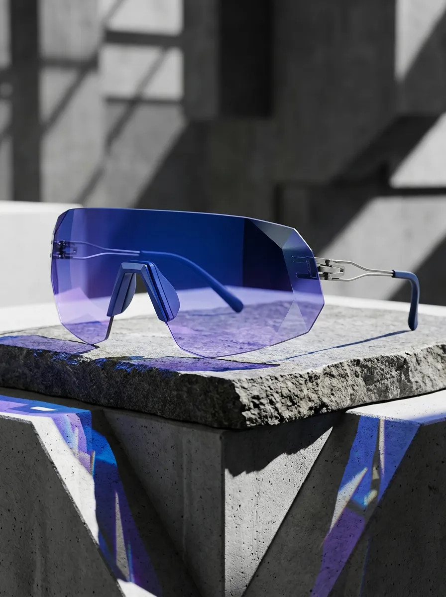 Unisex Futuristic Cyberpunk Blue Shield Printed Sunglasses