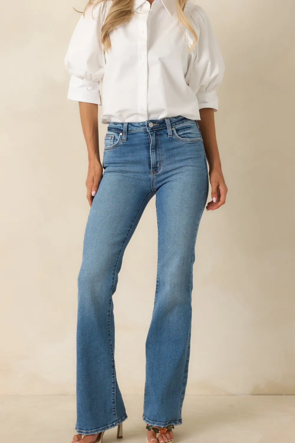 Medium Wash Cotton Flare Jeans