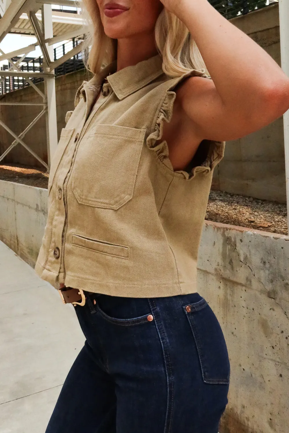 Plain Lapel Vest With Pockets