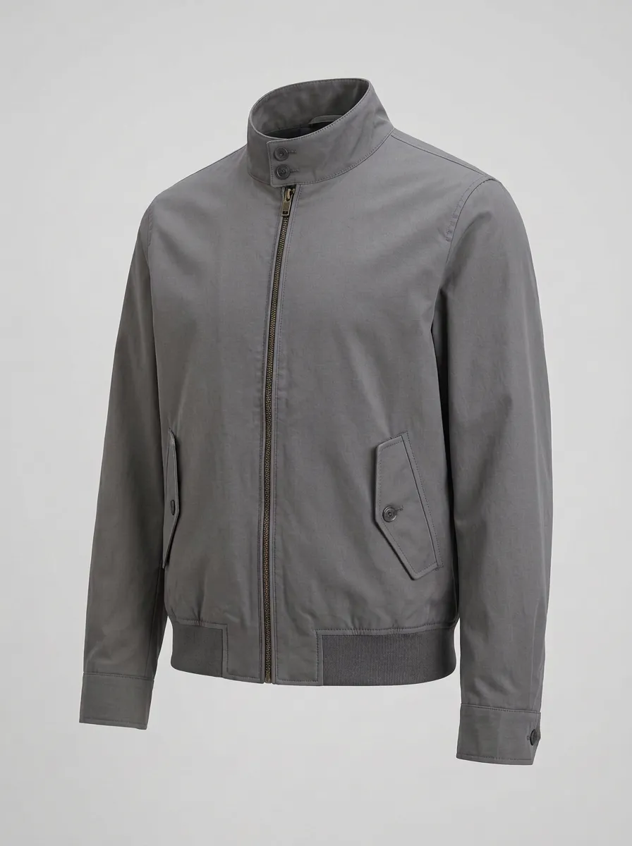 Men's Casual Solid Blue Stand Collar Harrington Jacket