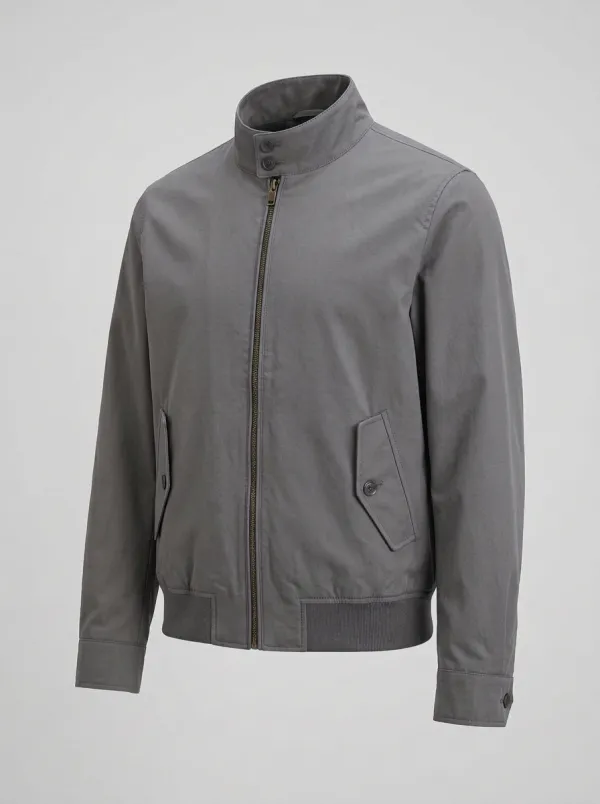 Men's Casual Solid Blue Stand Collar Harrington Jacket