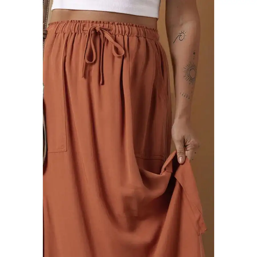 Drawstring Maxi Skirt with Pockets