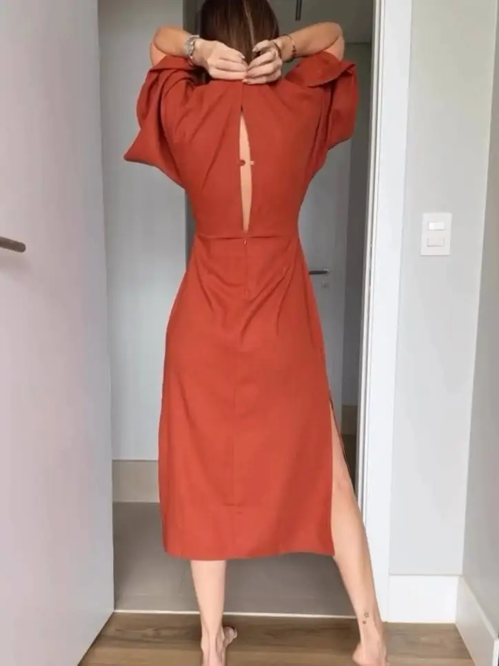 Bat Sleeve Lace Up Midi Dress