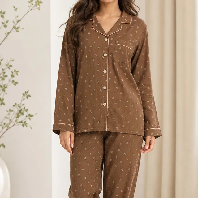 Cotton Pajama Set with Piping