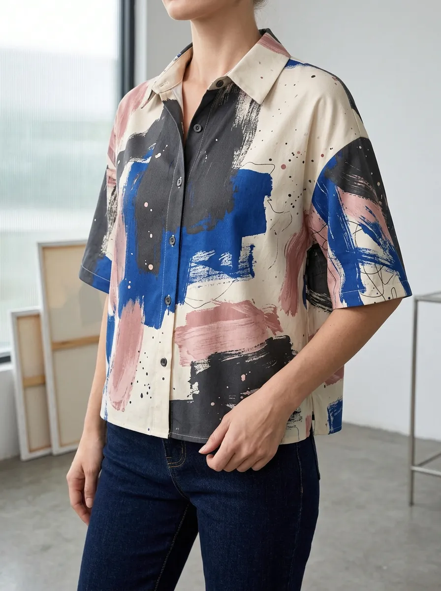Women's Flowing Abstract Art Brushstroke Shirt