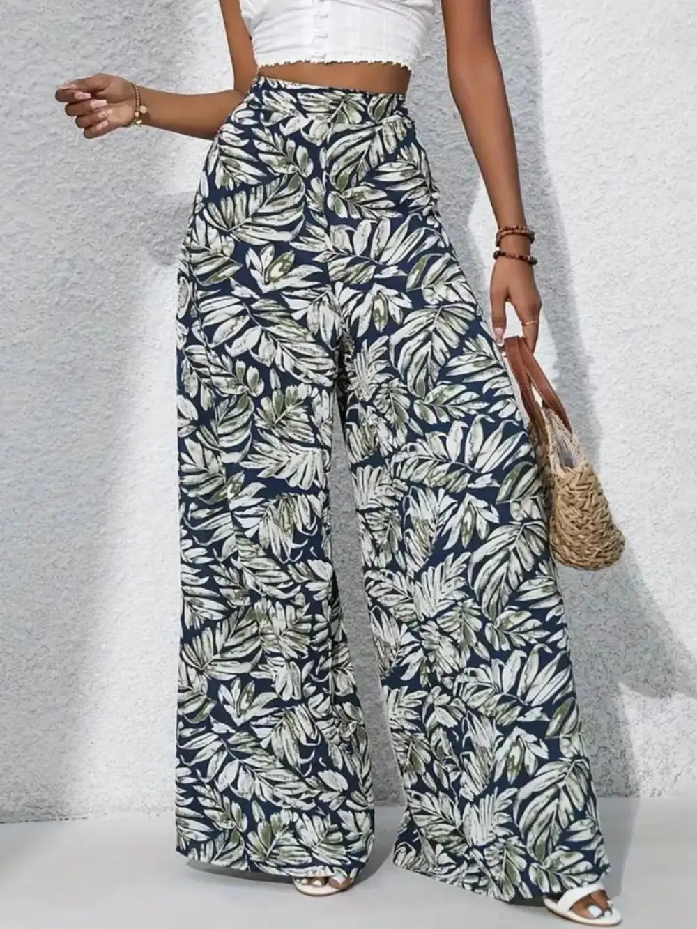 Wide Leg High Waist Printed Casual Pants