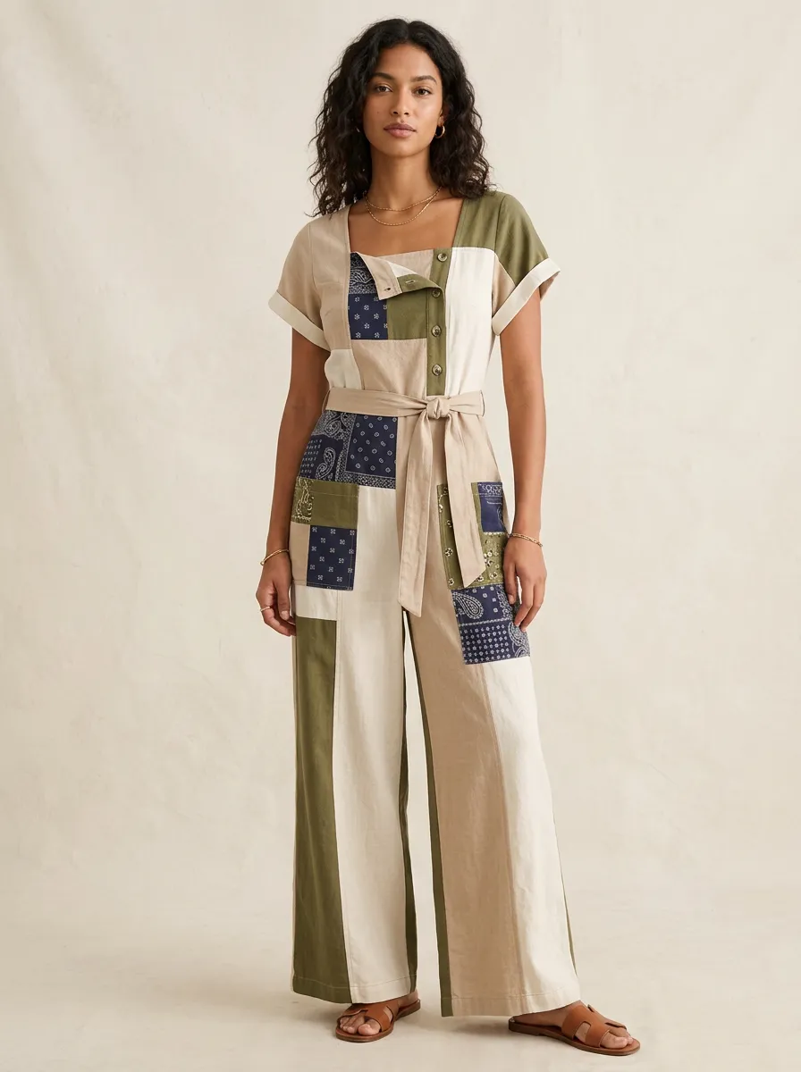 Women's Boho Patchwork Paisley Jumpsuit