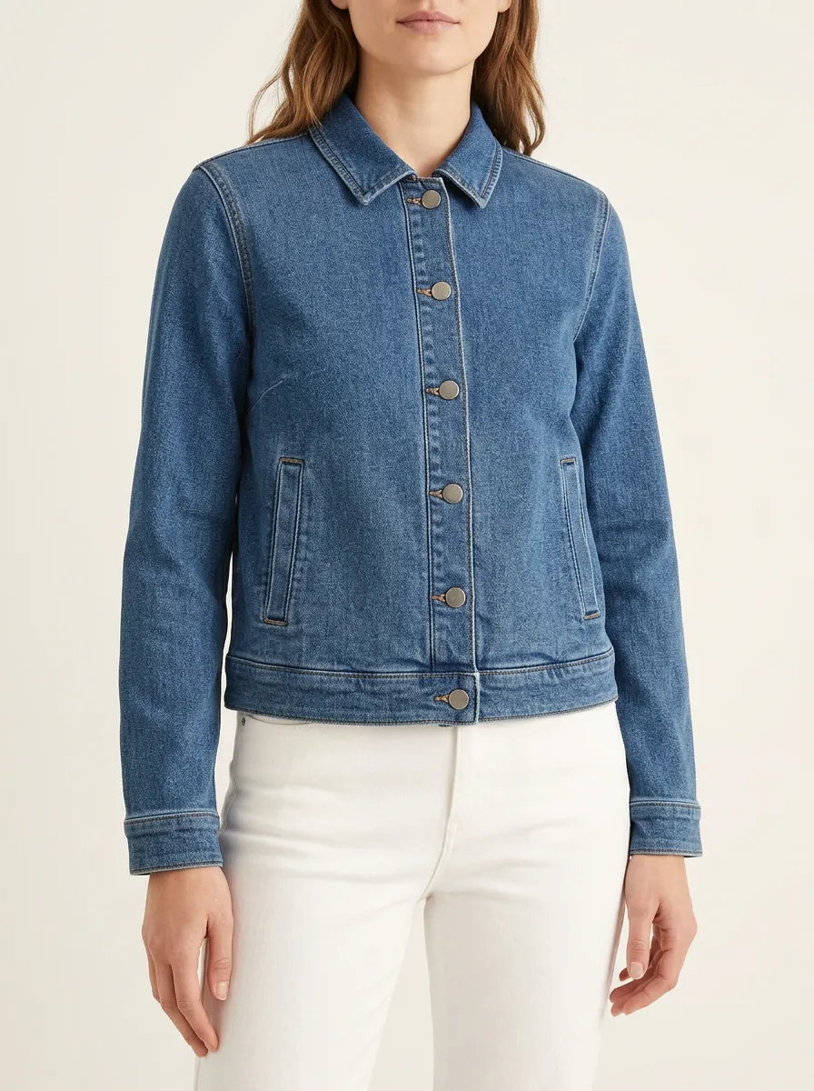 Women's Classic Point-Collar Button-Front Denim Jacket