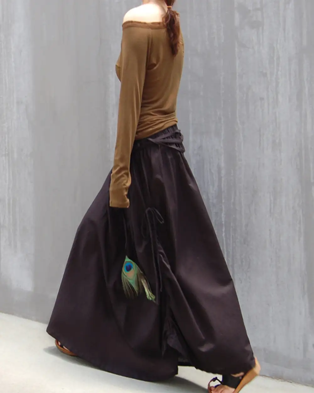 Drawstring Linen A Line Maxi Skirt