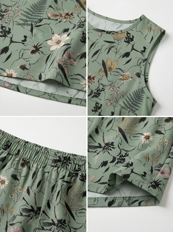 Women's Botanical Garden Floral Printed Sleeveless Shorts Set