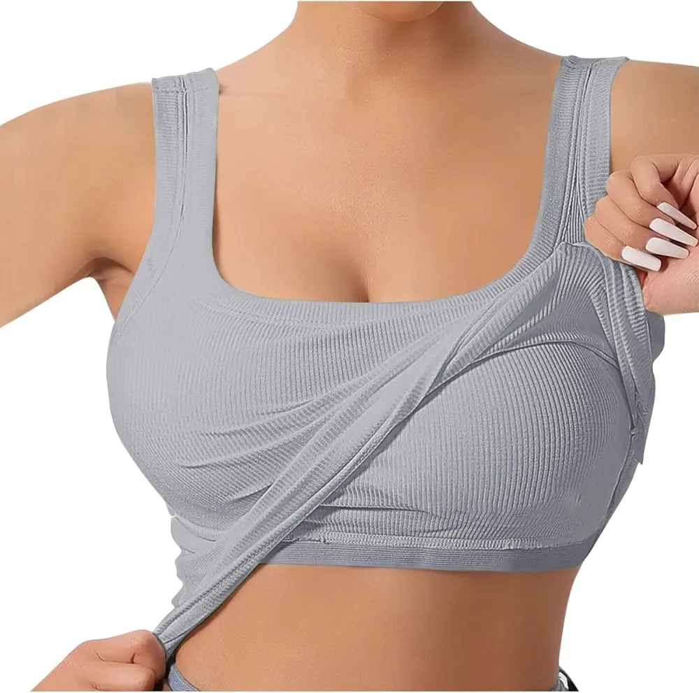 Women's Ribbed U-Back Built-In Bra Tank Top