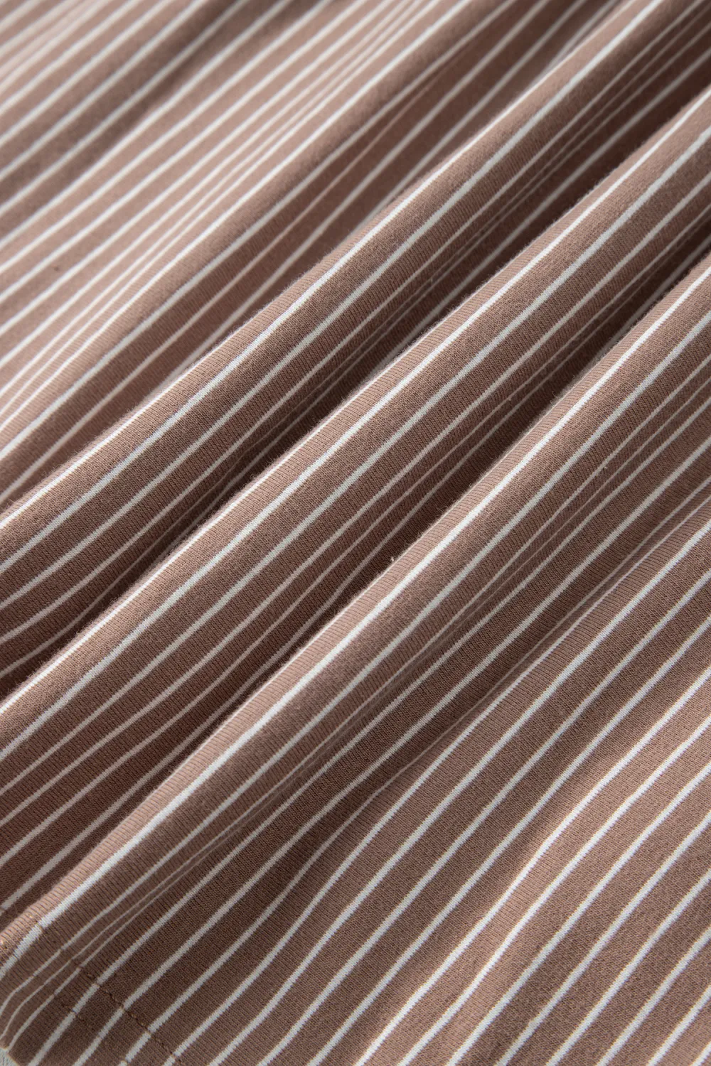 Khaki Stripe Buttoned V Neck Tee