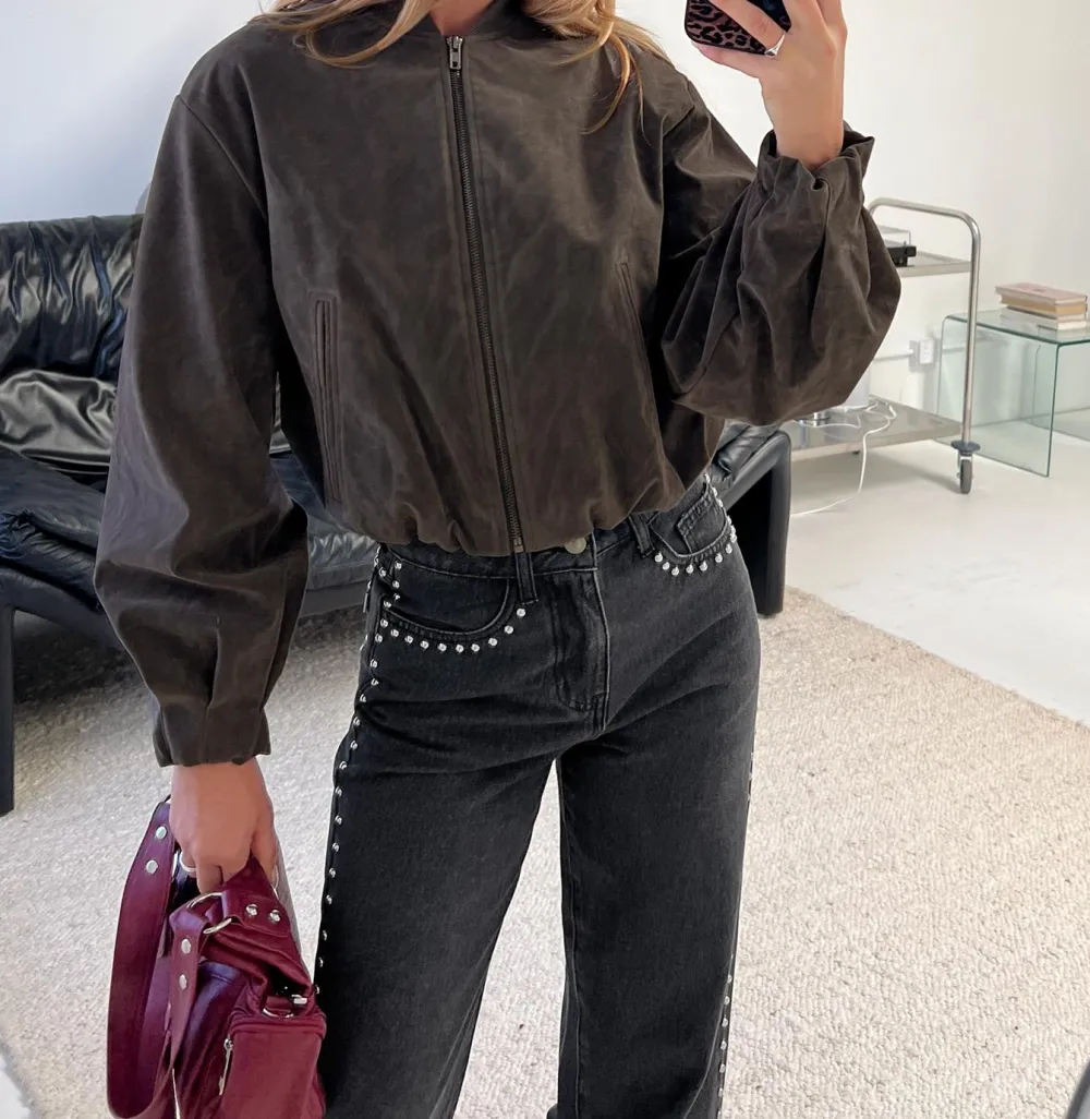 Charcoal Faux Suede Bomber Jacket