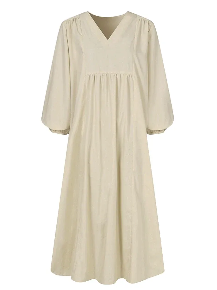 Long Sleeve Linen Blend Cotton Blend Maxi Soft Drape Dress