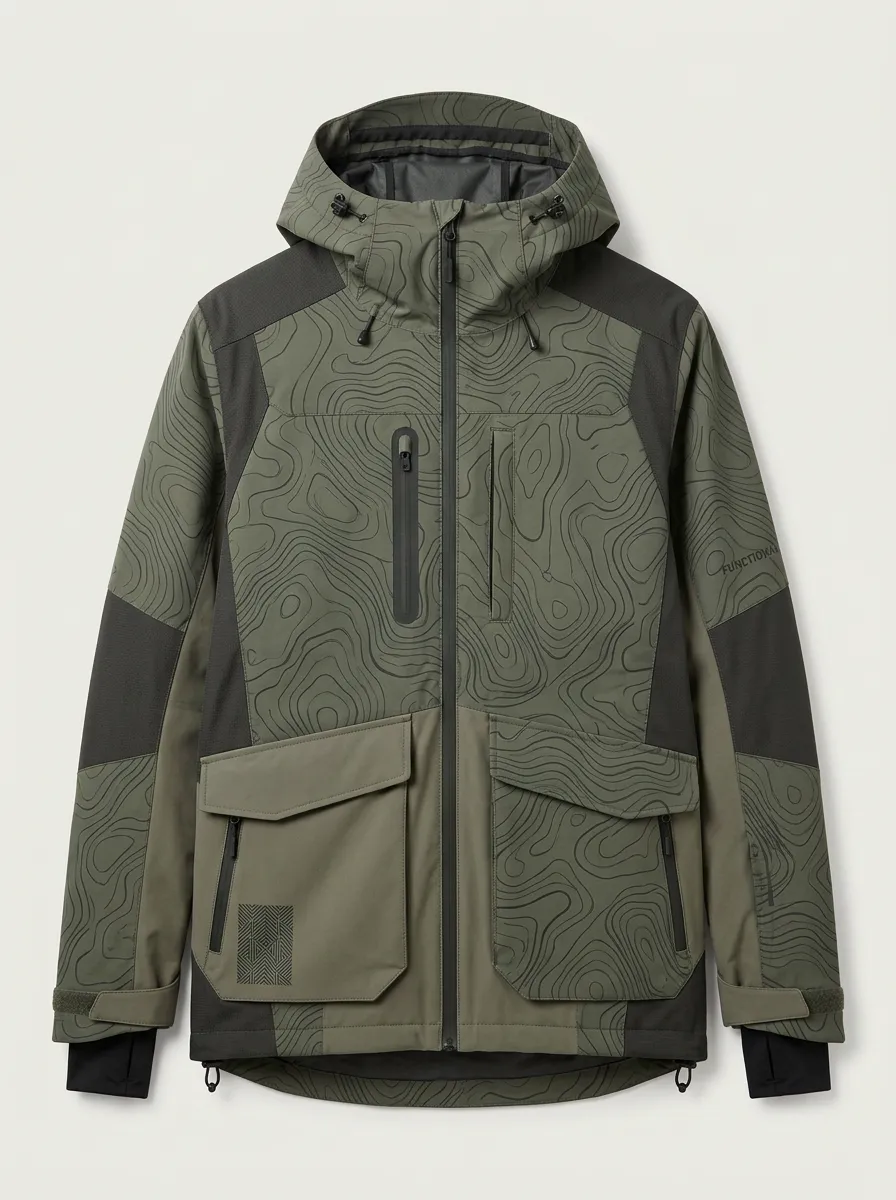 Men's Green Topographic Print Technical Jacket