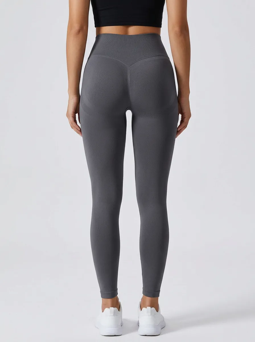 Women's V-Waist Glute-Contour Textured-Panel High-Rise Leggings