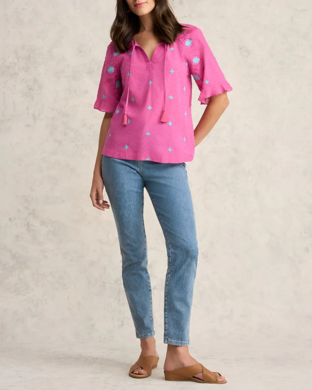 Flutter Sleeve Embroidered Blouse