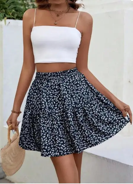 High Waist Floral Skirt