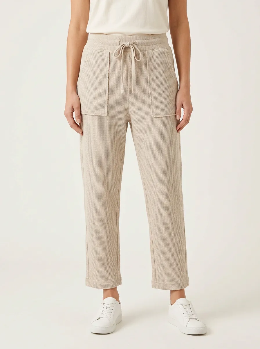 Women's Casual Lounge Waffle Knit Drawstring Pocket Pants