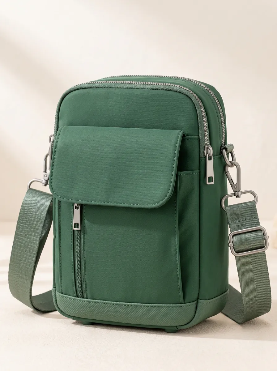 Travel Crossbody Bag in Green Nylon