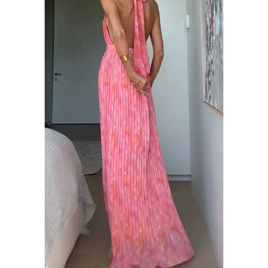 Soft Halter Neck Pleated Maxi Dress