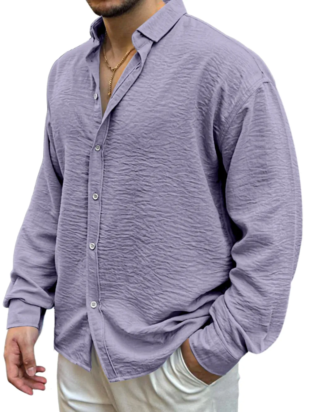 Garment Washed Camp Collar Pleated Front Shirt