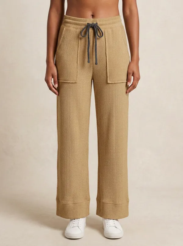 Women's Casual Waffle Knit Drawstring Wide Leg Pants