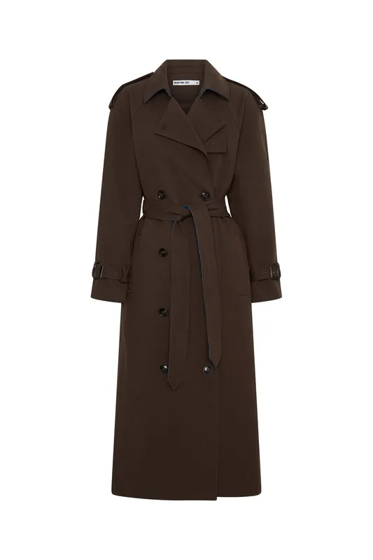Chocolate Double-Breasted Trench Coat