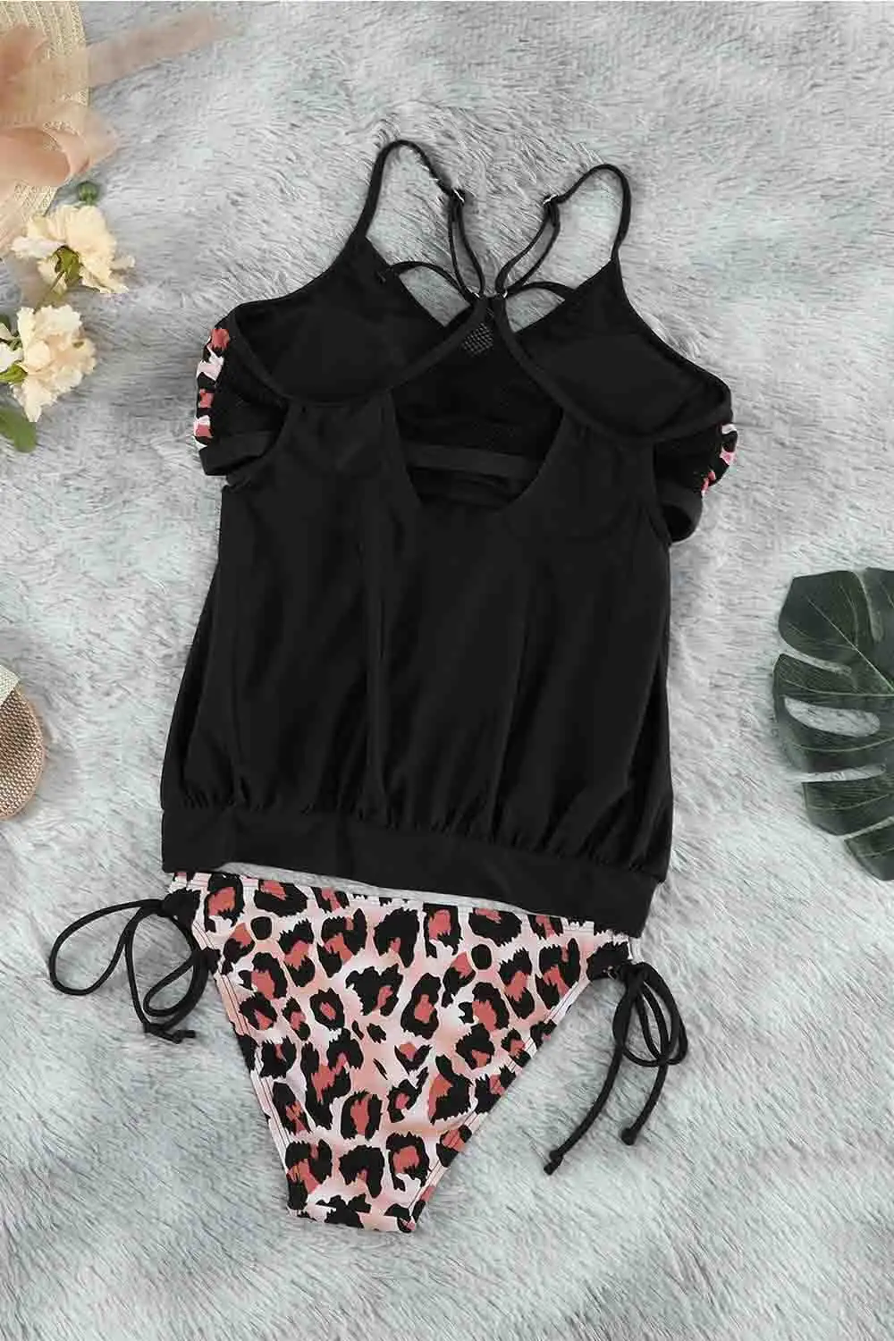 Swimwear Strappy Criss Cross Back Tankini Top with Bikini Bottom Bathing Suits
