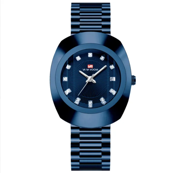 Couple Quartz Watch, Gold Tone Diamond Inlaid Waterproof Stainless Steel Wrist Watch