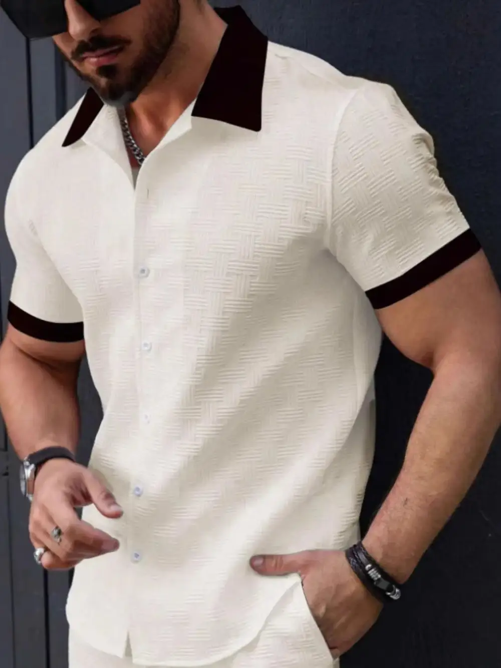 Button Front Short Sleeve Collared Polo Shirt