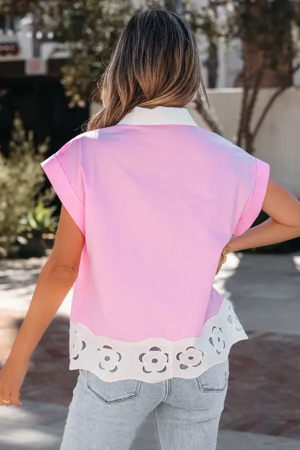 Women's Floral Print Patchwork Button Front Blouse