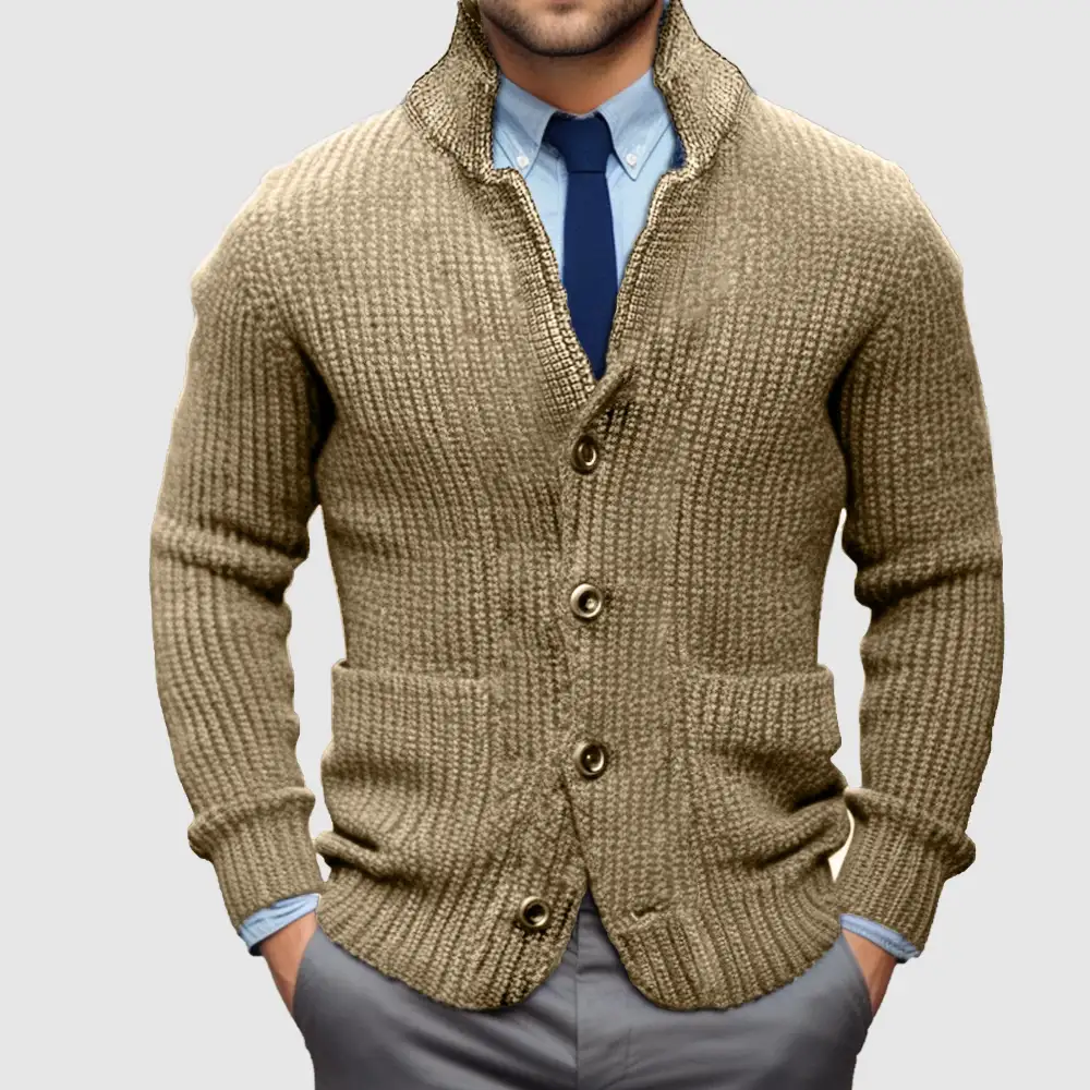 Stand Collar Knit Cardigan