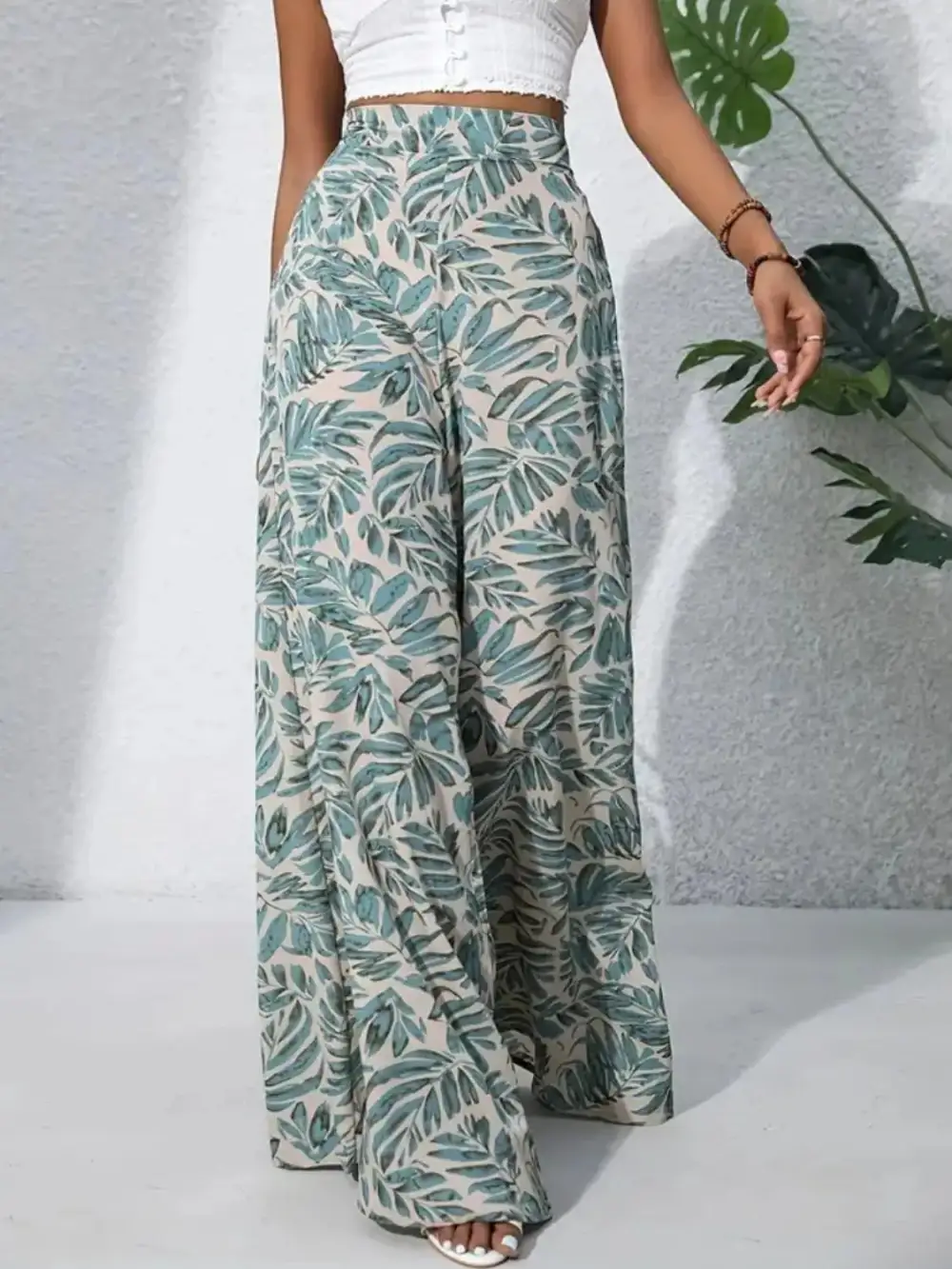 Wide Leg High Waist Printed Casual Pants