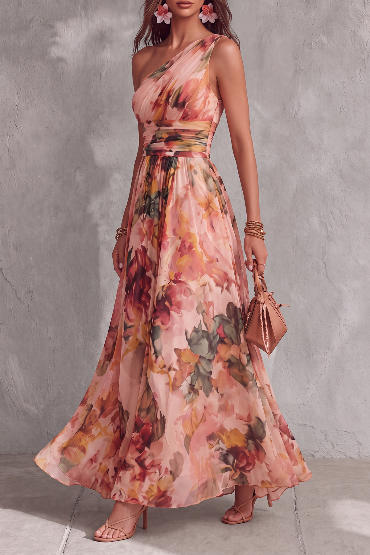 One Shoulder Floral Maxi Dress
