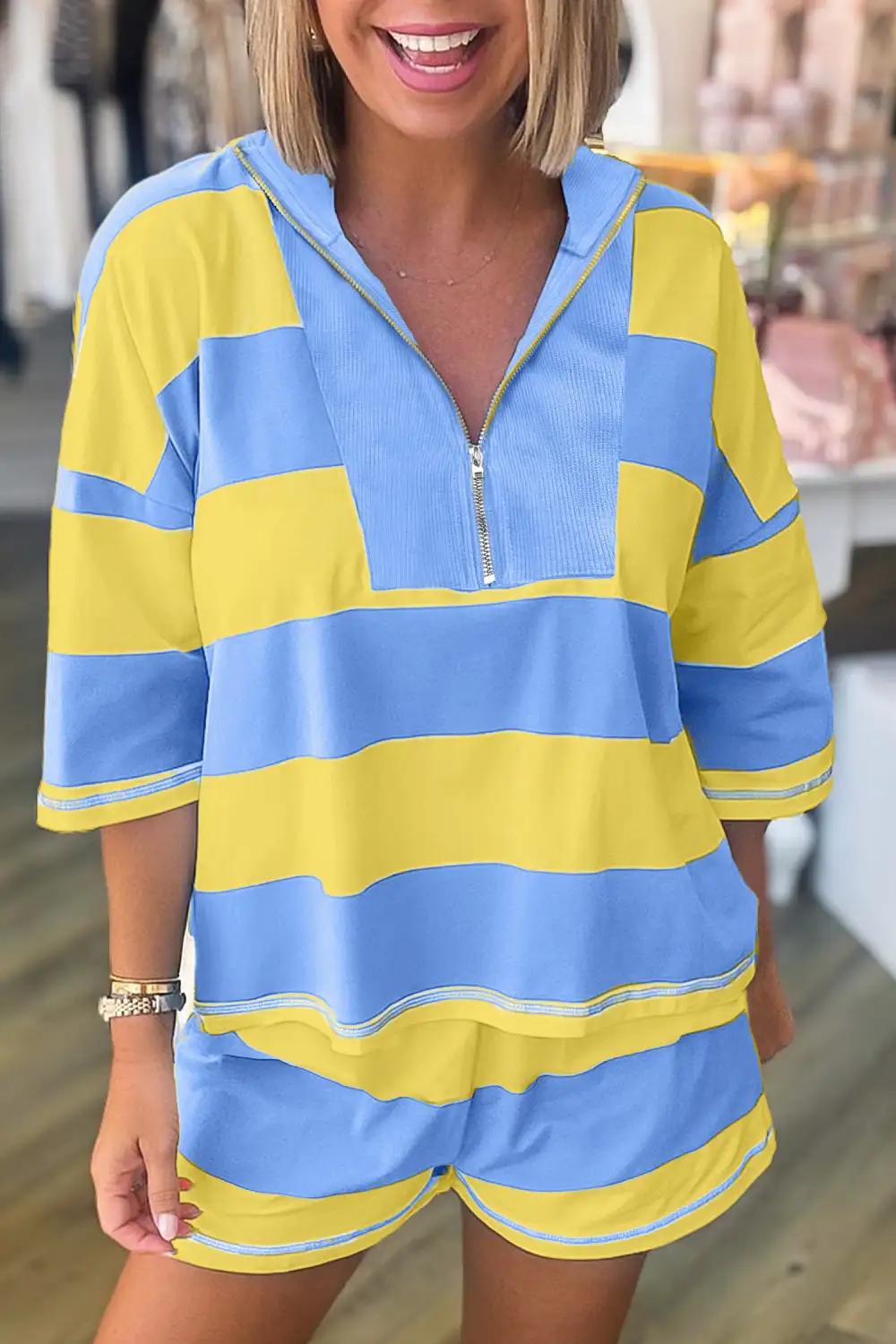 Stripe Shorts Relaxed Shorts Lounge Set Look