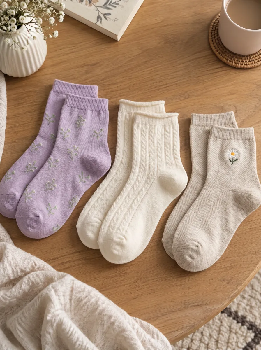 Women's Floral Daisy Cable Knit Printed Socks 3-Pack