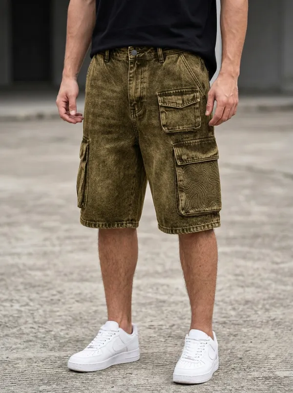 Cargo Acid-Wash Topographic Men's Cargo Shorts