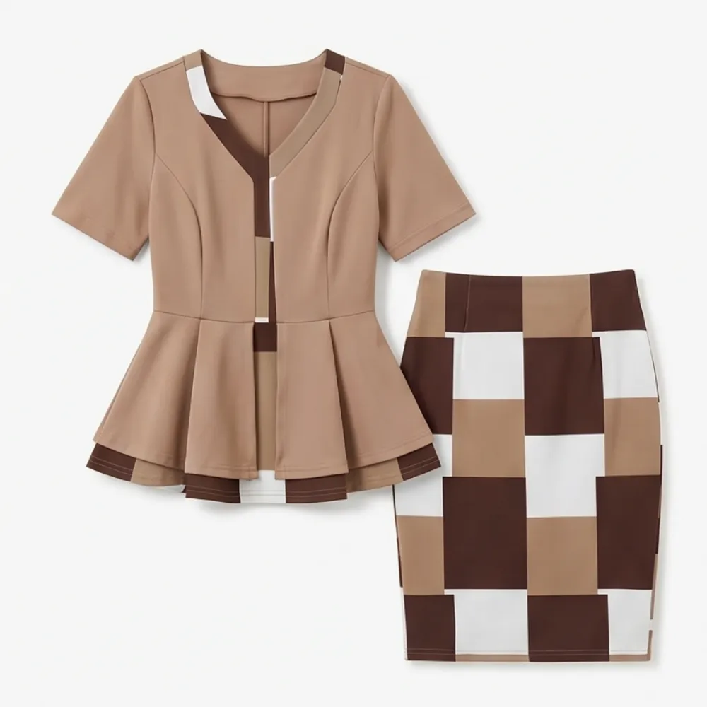 Contrast Peplum Pants Set