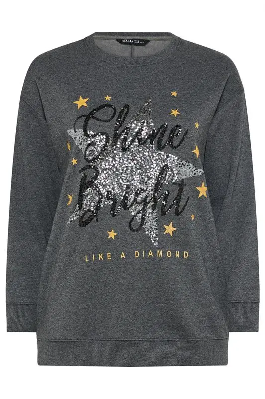 Grey 'Shine Bright' Star Sequin Embellished Sweatshirt