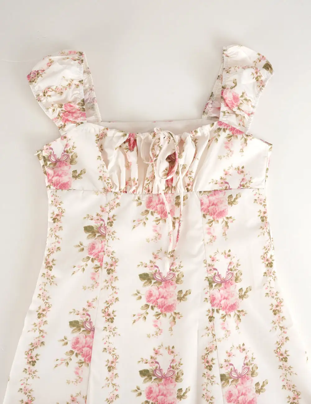 Lace Trim Cap Sleeves Mini Dress