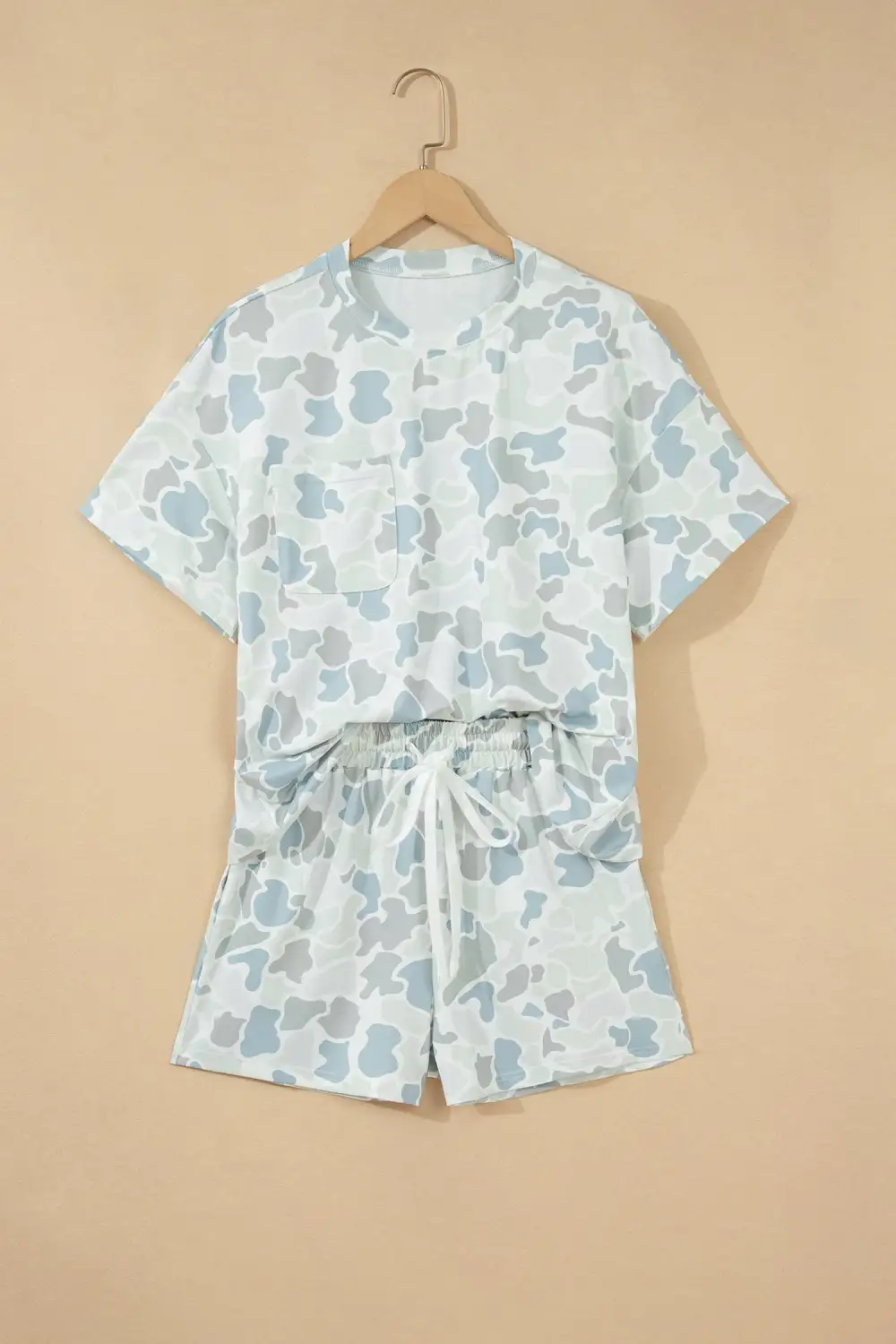 Women's Camouflage Print Casual Tee Drawstring Short Set