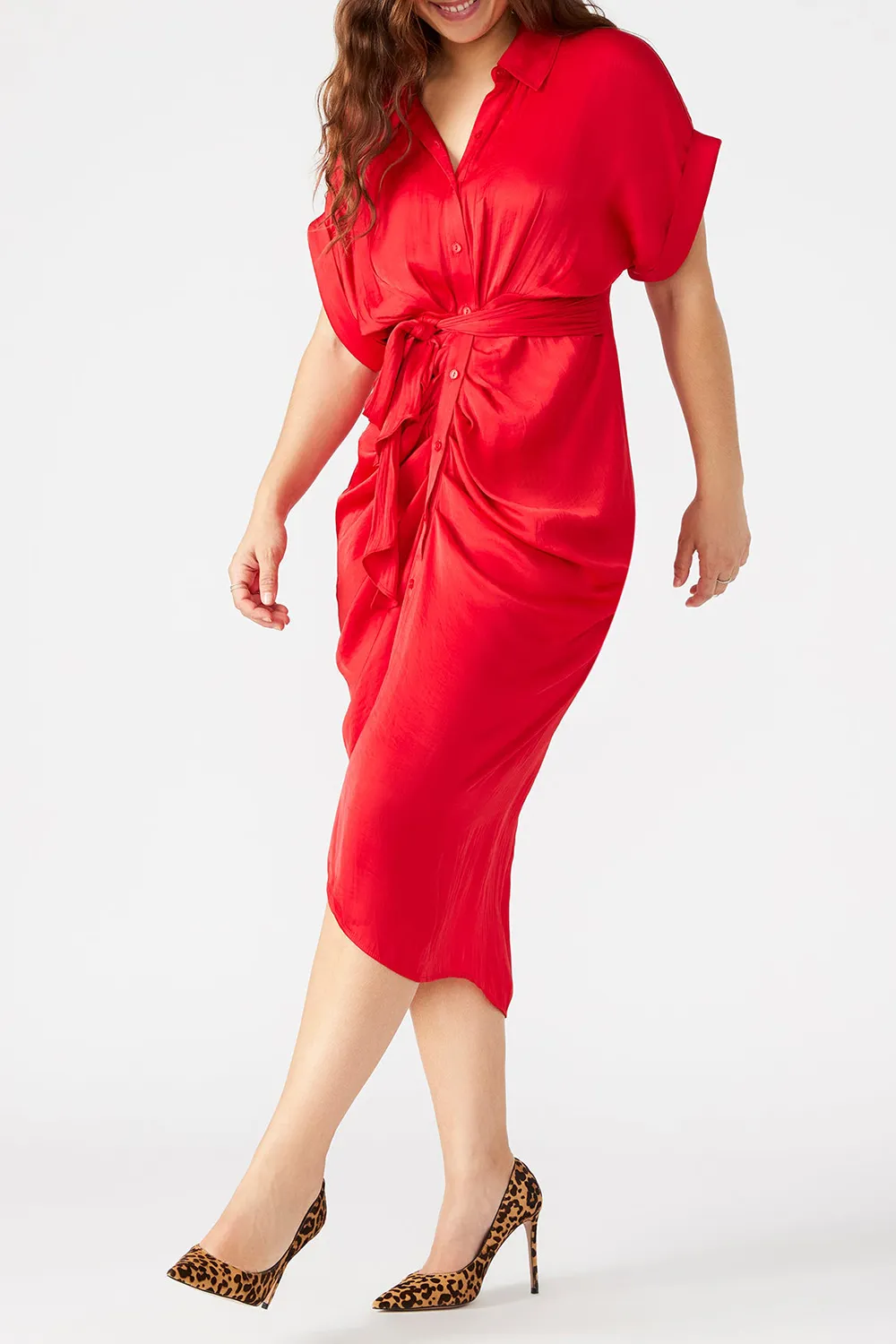 ROLLED COLLAR DRESS RED
