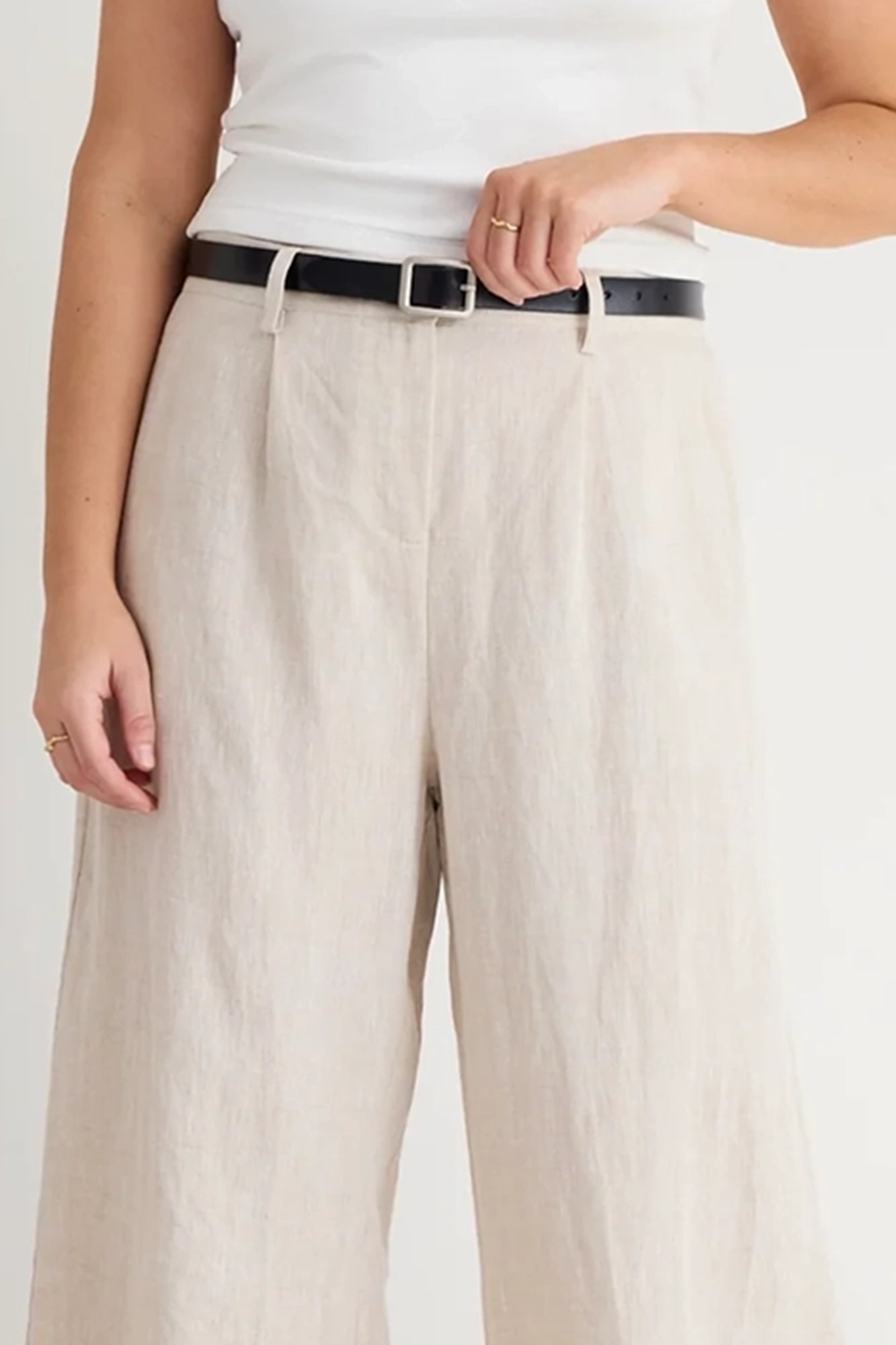 Natural Linen Pleat - Front Wide Pants