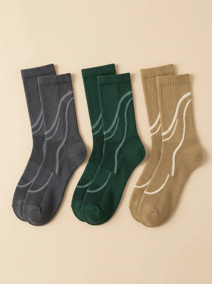 Men's 3-Pack Abstract-Line Ribbed Mid-Calf Socks